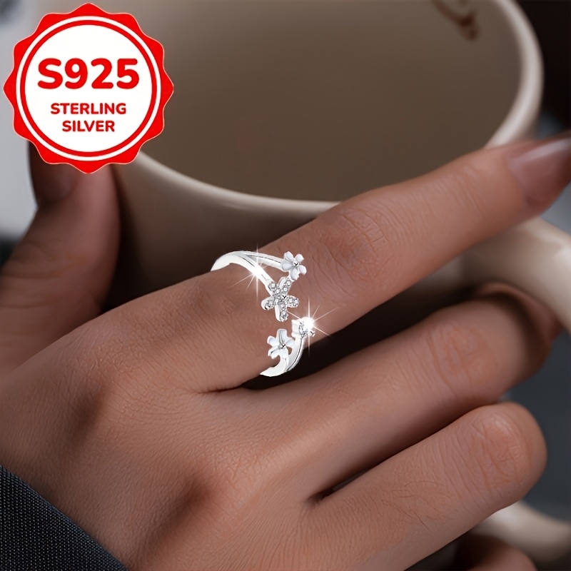 Women's S925 Sterling Silver Daisy Flower Ring, Gift Idea